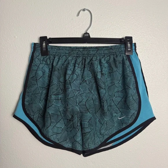 Nike Dri-FIT Womens Running Shorts Teal Black Geometric Print Medium - Picture 2 of 9